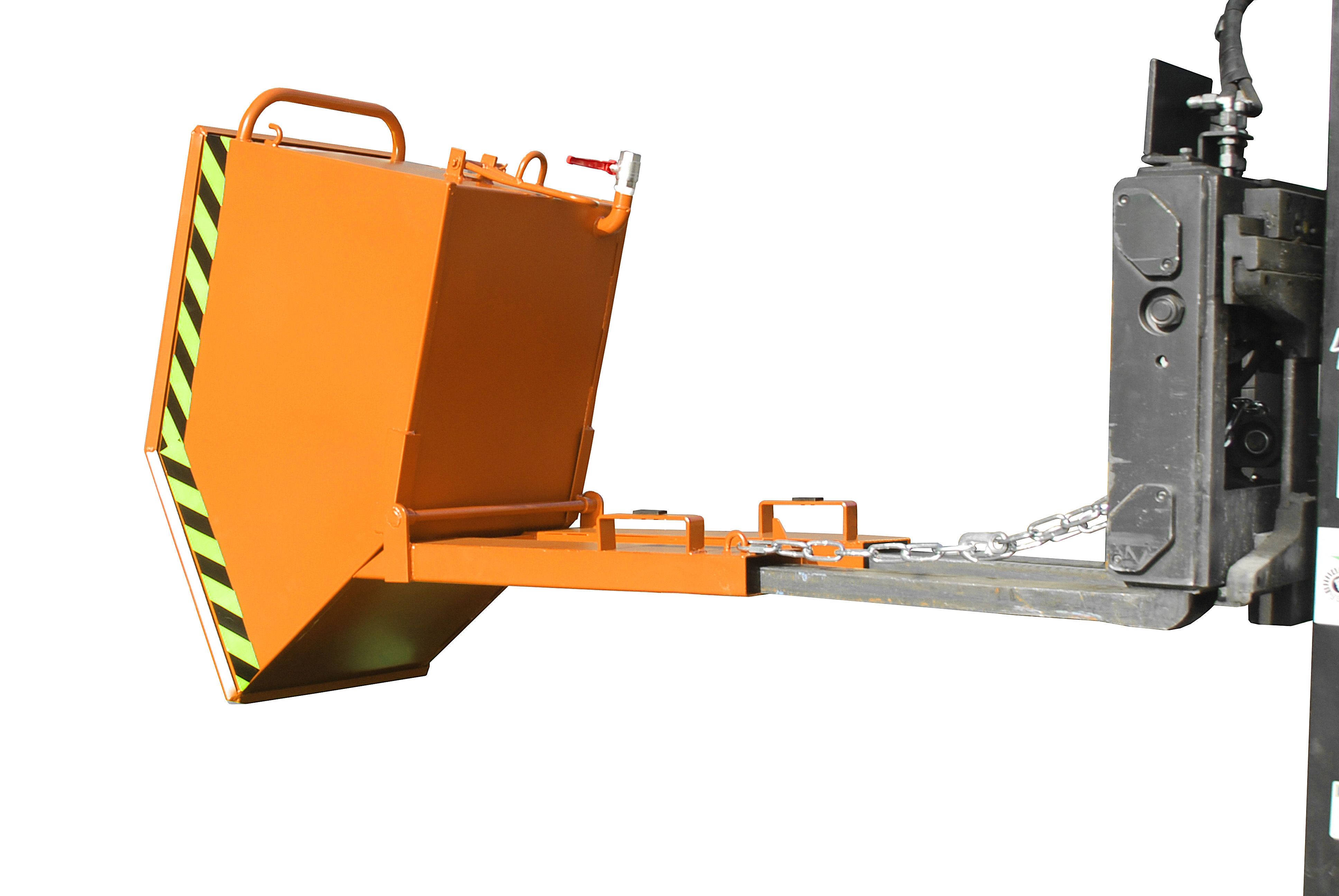 Späne-Kippmulde Typ SKK lackiert in RAL2000 - gekippt Späne-Kippmulde Typ SKK/SKN