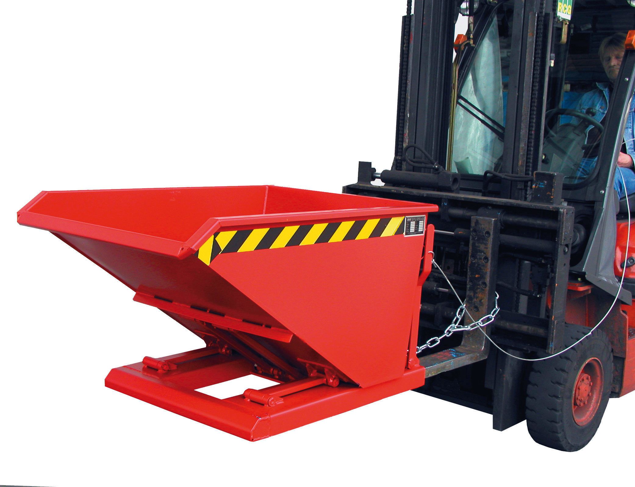 Kippbehälter Typ NK lackiert in RAL3000 Bauer Kippbehälter Typ NK